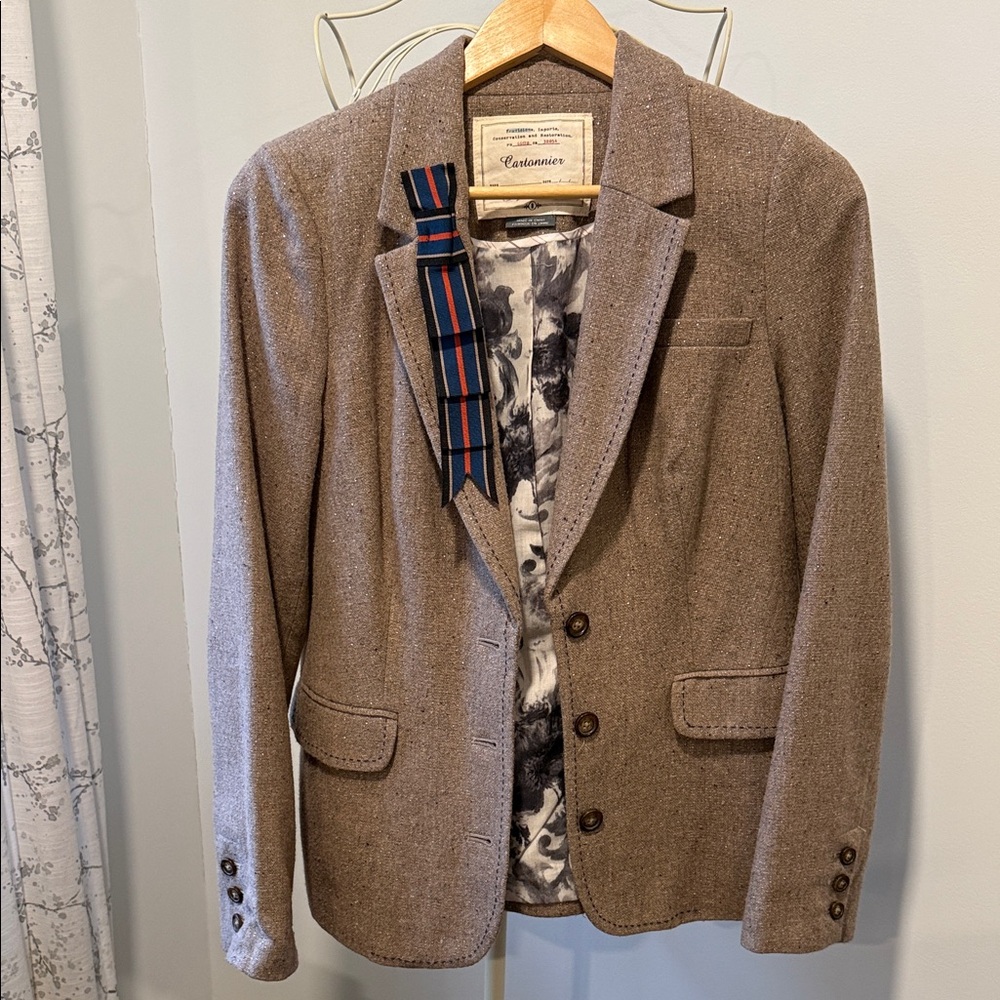Cartonnier Tan Blazer with Patterned Lining